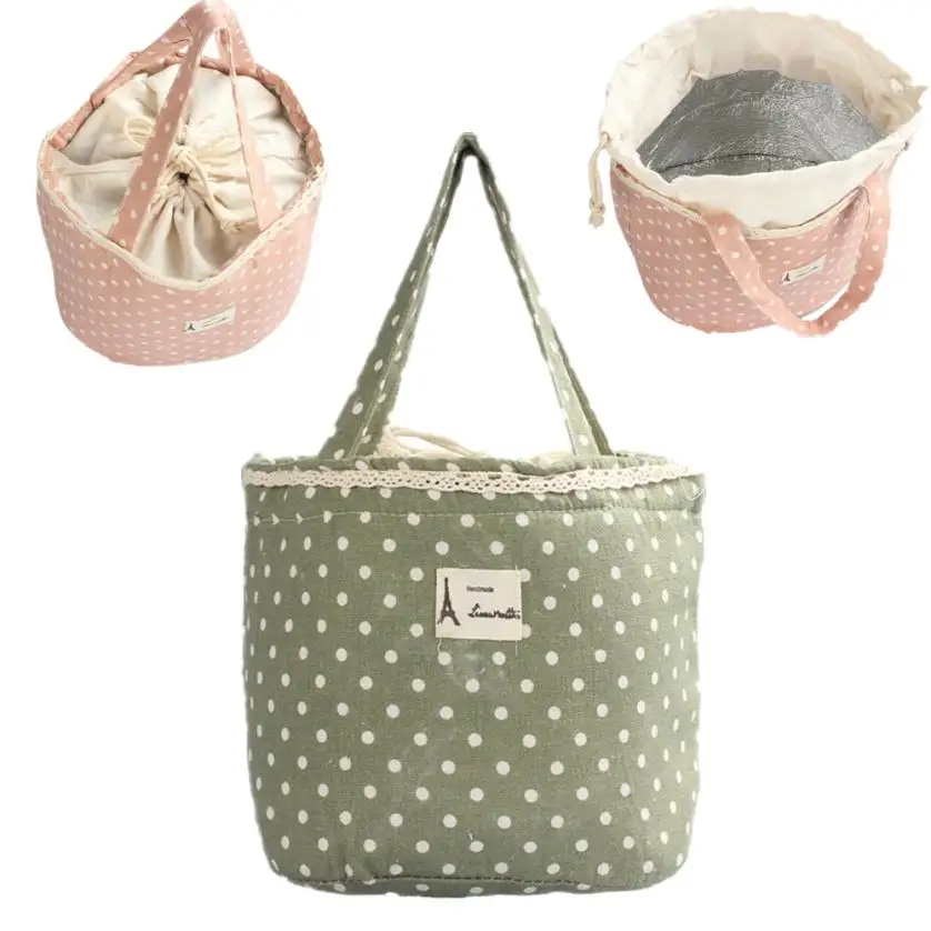 Термоизолированный Ланч-бокс сумка-холодильник из льна и хлопка + Алюминиевая