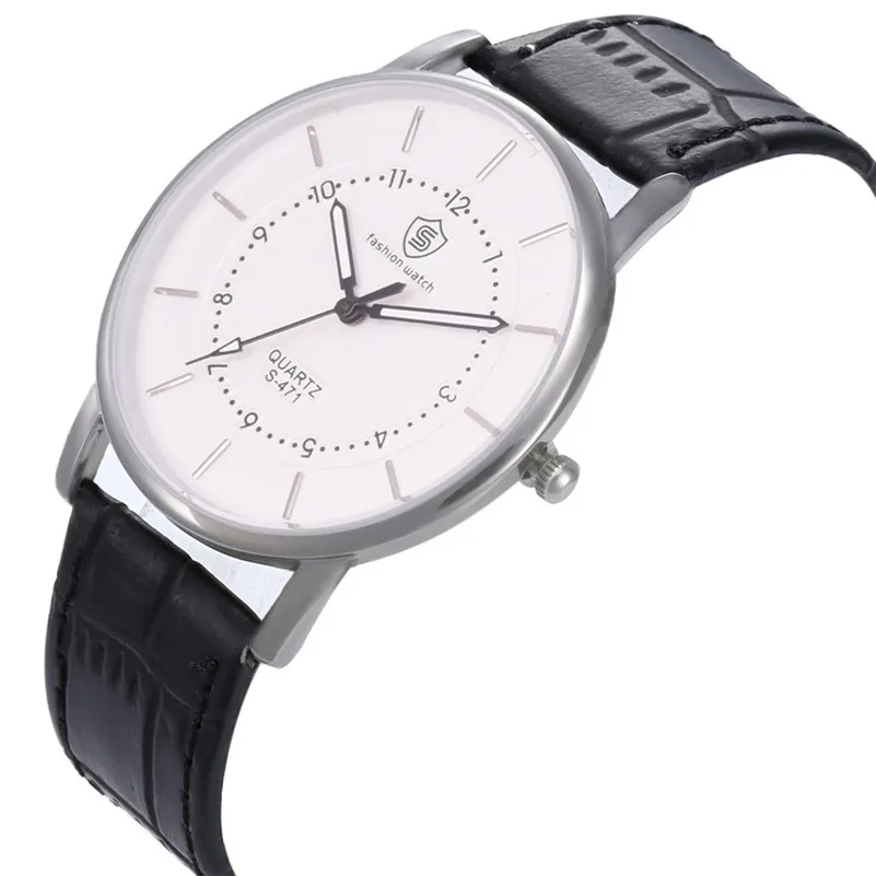 Мужские кварцевые часы Heren Horloge ɼ повседневные из сплава с кожаным ремешком |