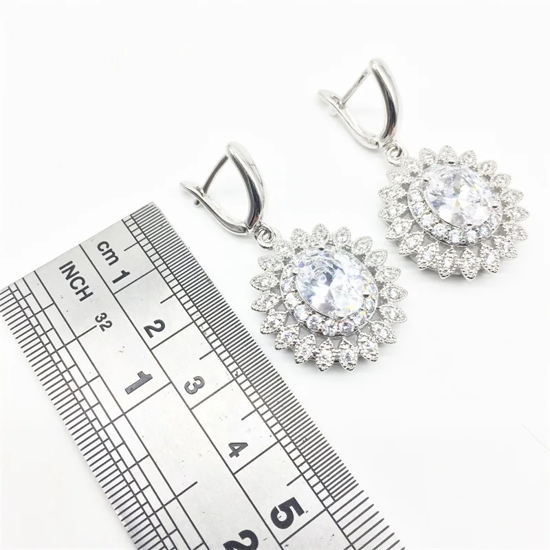 Женский комплект из колье серёг и подвесок с белым цирконом | Украшения