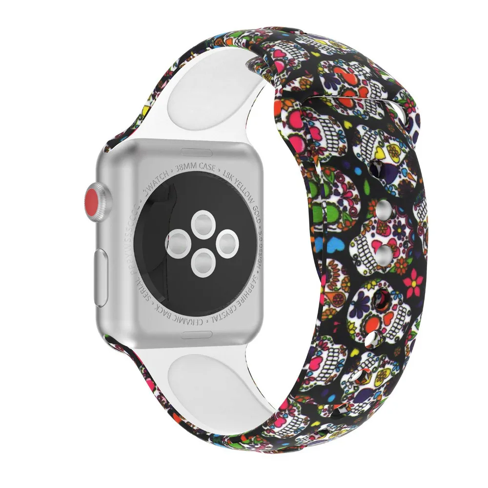 Apple Watch Band, цветная силиконовая повязка на запястье с рисунком черепа 38 мм 40 мм