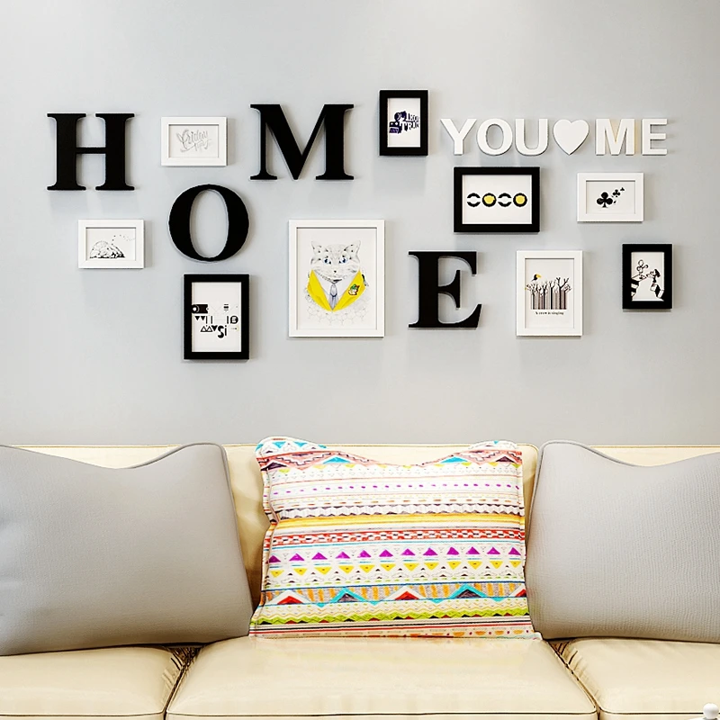 

Multiple Layout Photo Frames Combination Wedding Gift 9pcs Photo Frames Set Letters Picture Frames For Home Decor porta retrato