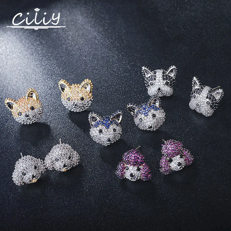 Ciliy 2018 Роскошные модные красочные серьги-гвоздики в виде собаки повседневные