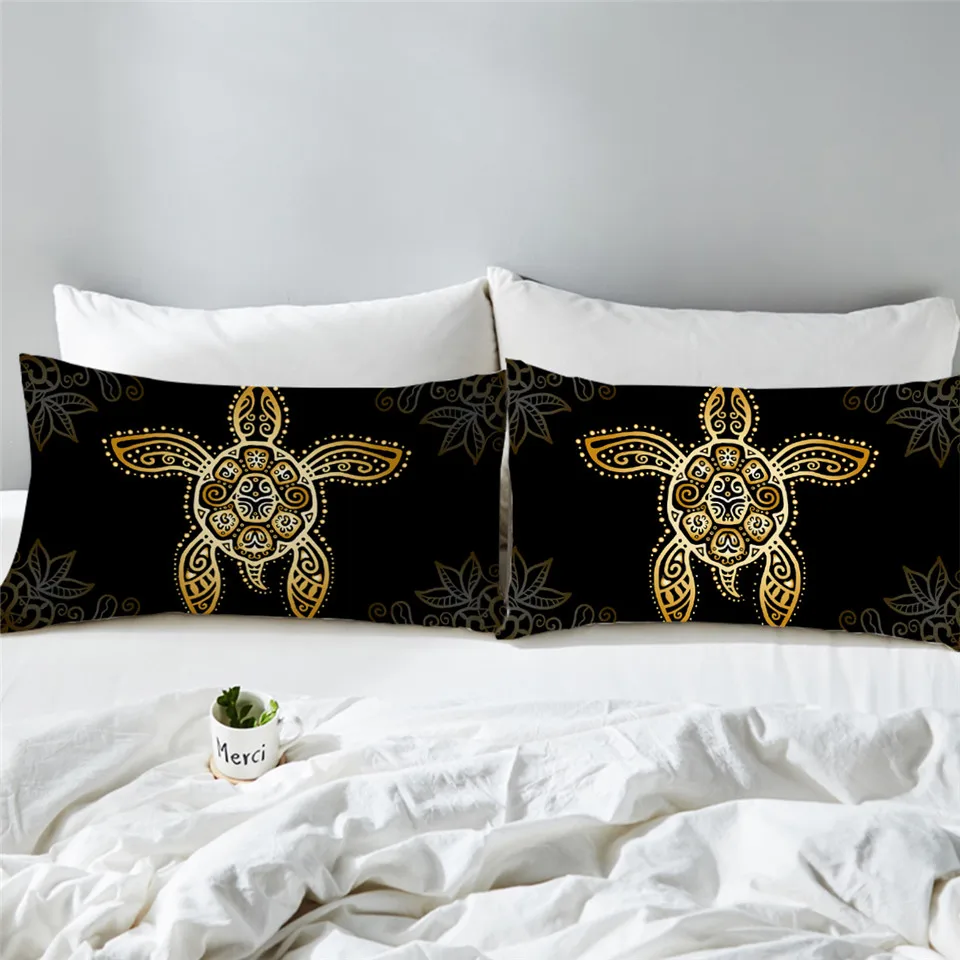 BeddingOutlet Turtle Pillow Case Golden Tortoise Pillowcase Luxury Animal Pillow Cover Bohemian Yellow for Bedroom Fronha