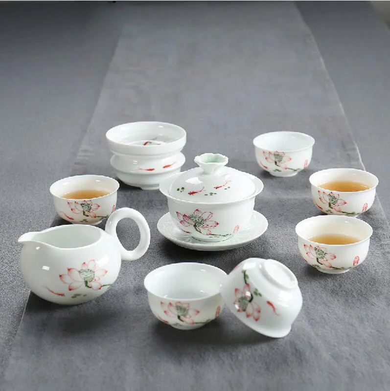Красный TANGPIN керамический чайник расписанный вручную gaiwan fish чайная чашка из фарфора Китайский кунг-фу чайный сервиз, кружка для вина - Цвет: Красный