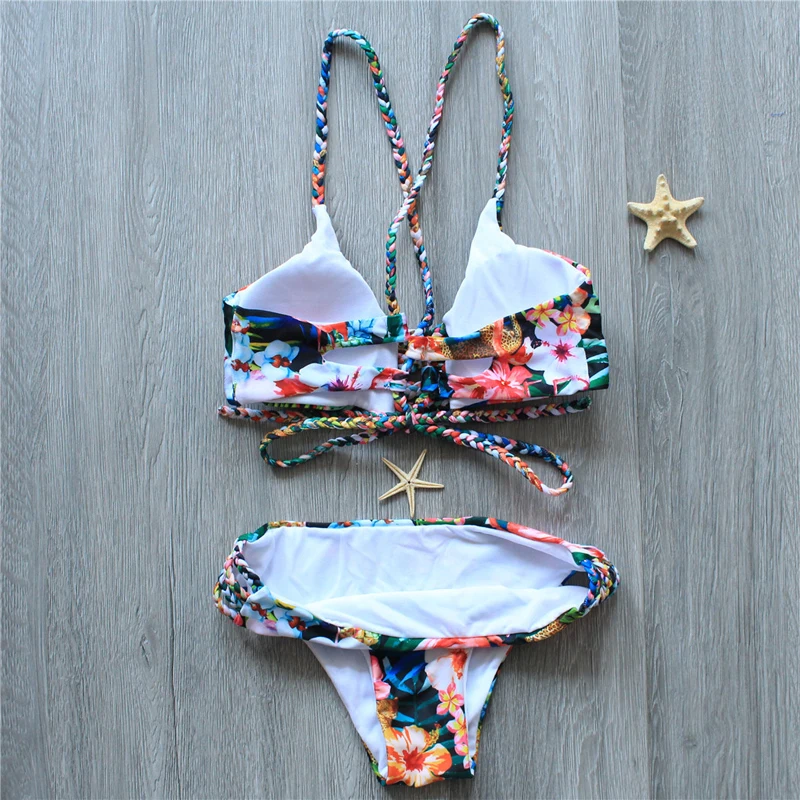 Bikini 2019 Swimwear Women Printing Bandge Swimsuit Sexy Push Up Set Low Waist Thong Beach bathing suit women biquini |