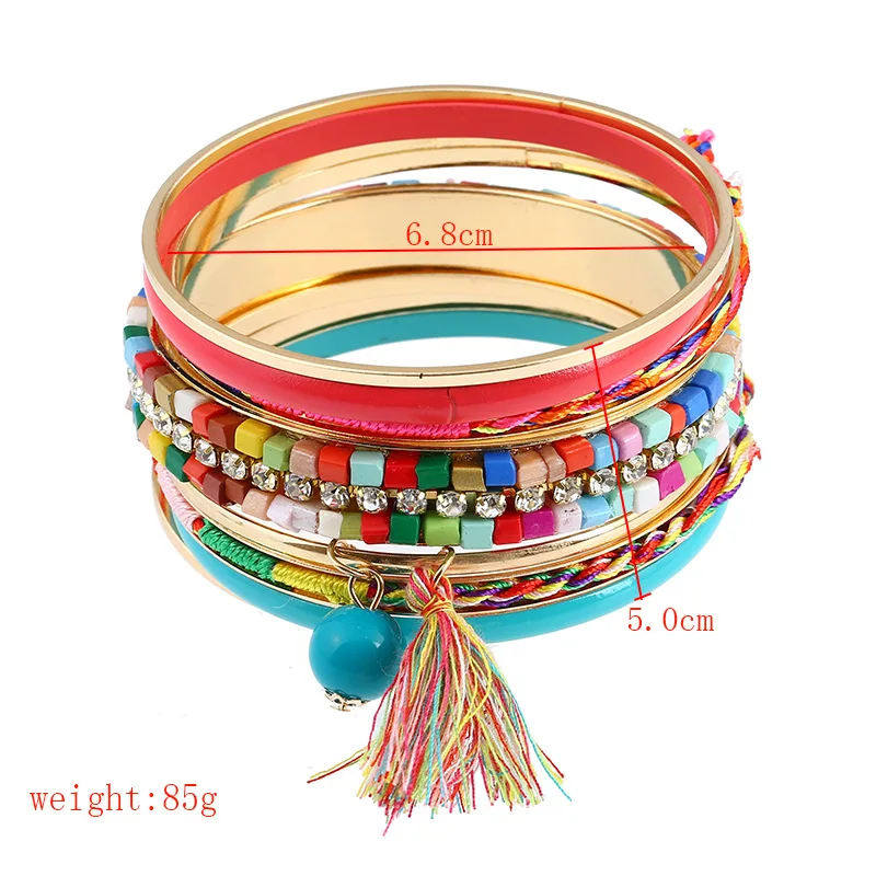 Женский браслет с кисточками Boho 11 шт./набор этнические Кристальные браслеты из