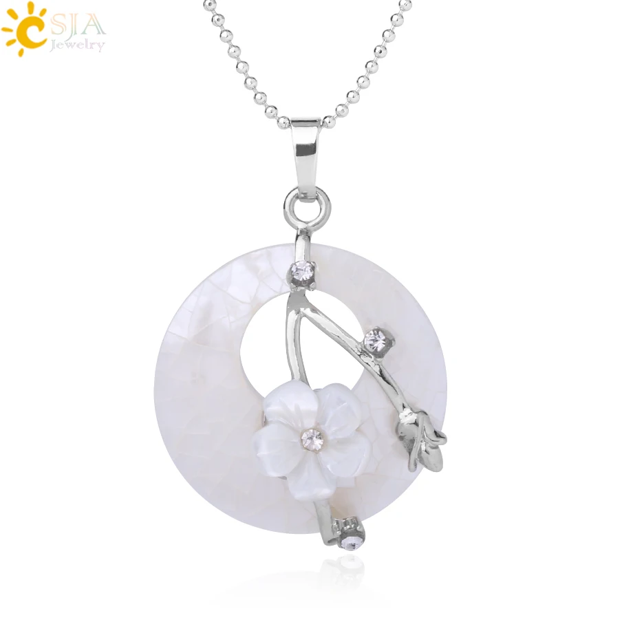 White-Necklace CSJA, цветные подвески из натурального абалона, ожерелья, белые, розовые, круглые драгоценные камни бисер, цветок, циркон, женские подвески, ювелирные изделия, подарки F873 - Окраска металла: White-Necklace