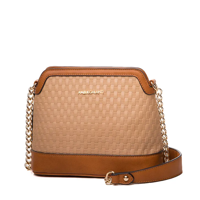 AMELIE GALANTI Модная женская сумочка малый жесткий плечевой цепочки Лоскутная классический узор Кроссбоди - Цвет: taupe