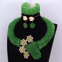 luxury necklace set african beads jewelry green and gold big nigerian wedding necklace fine jewelry set for women free ship 2018