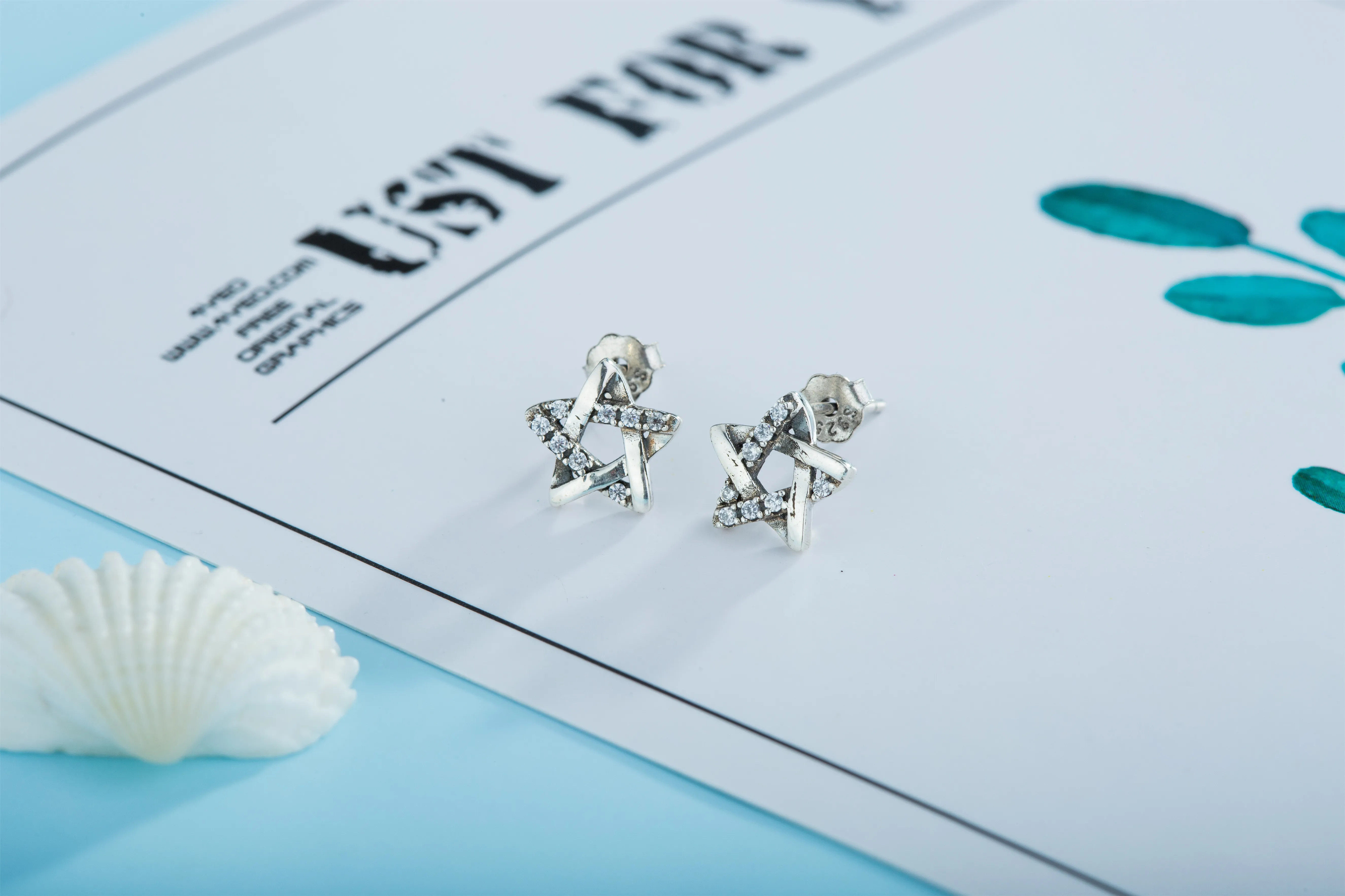 Ms. Jewelry Серьги стерлинговые серебряные 925 пятиконечные звезды дизайн в июня