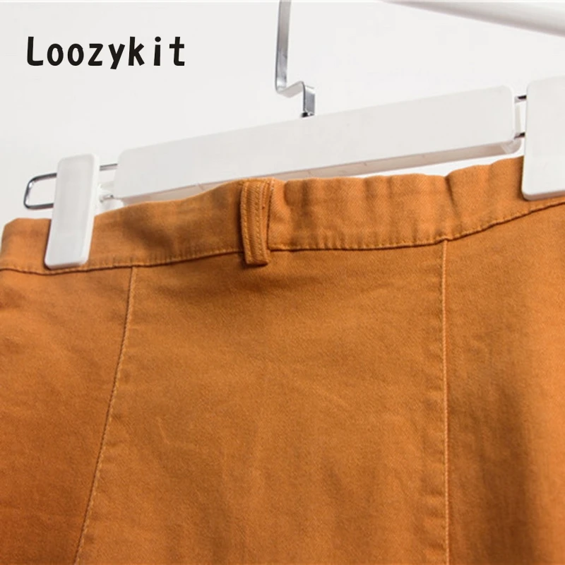 LOOZYKIT, летняя женская джинсовая юбка, пуговица, высокая талия, джинсовые винтажные юбки, Женская Повседневная тонкая Корейская юбка для девочек