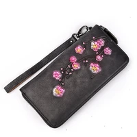 high quality genuine leather women wallet large female wristlet clutch purse lady leather coin bag wallet for phone bag