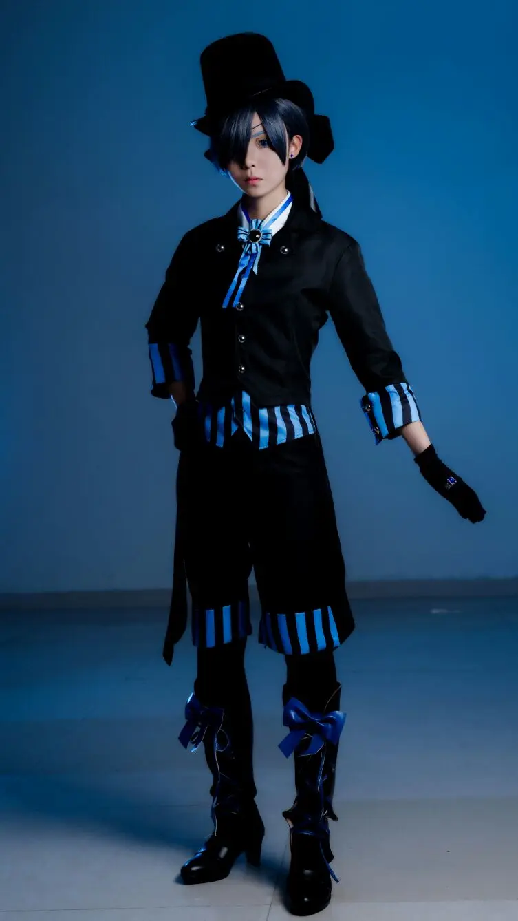 Сапоги для косплея Black Butler Kuroshitsuji Сиэль фантомхайв с синим бантом аниме обувь
