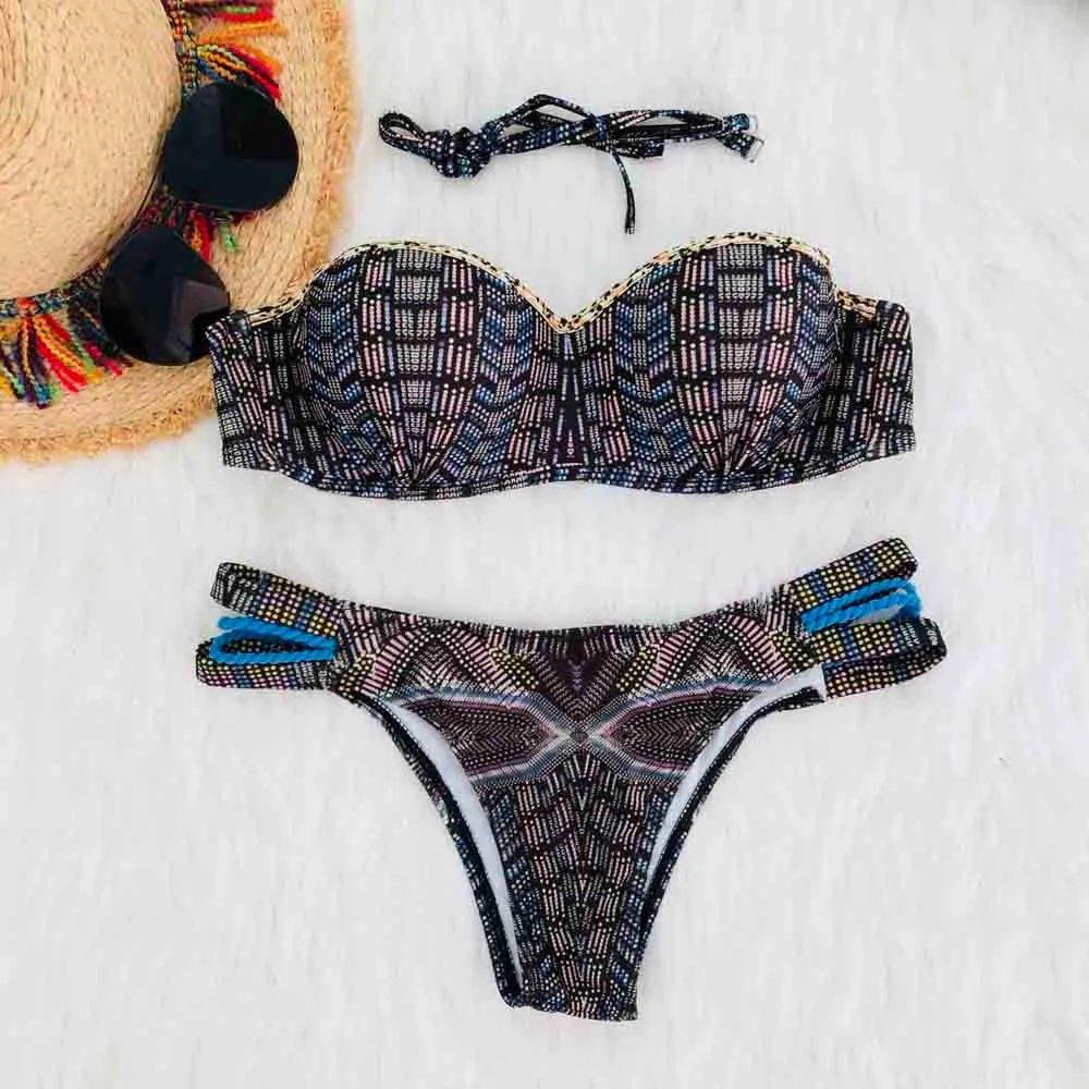 Комплект бикини с принтом нижняя часть 2019 новый женский бандажный купальник