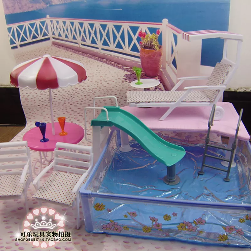 Doll accessories For barbie doll toys pool swimming furniture umbrella beach chair slide for barbie doll pool set toy gift