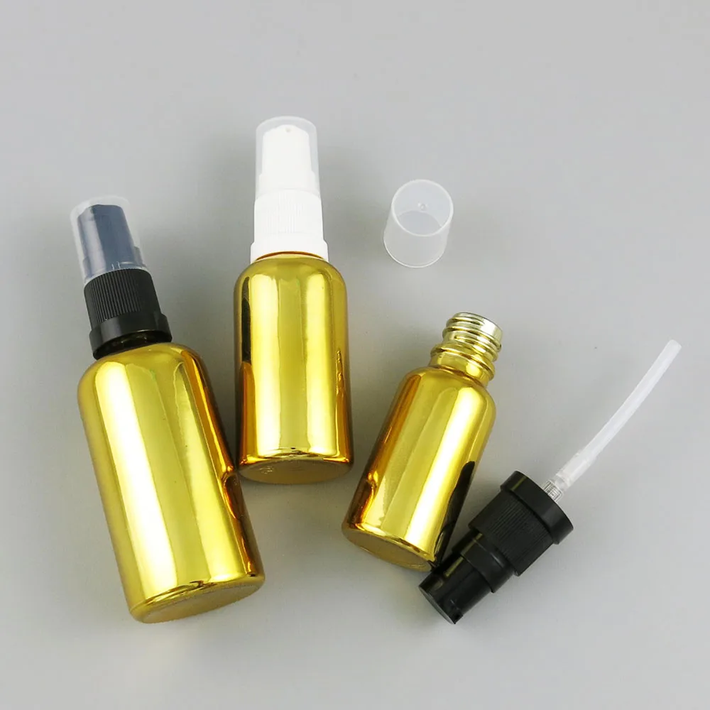 

360pcs/lot 10ml 20ml 30ml 50ml 100ml UV Gold Glass Essential Oil Pump Bottle 1/3oz 1/2oz 1oz Empty Cream Shampoo Containers