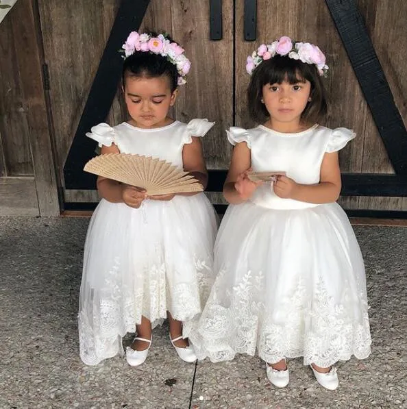 Vintage ivory high low lace appliques flower girl dress backless pearls beaded birthday party outfit for photoshoot wedding | Детская