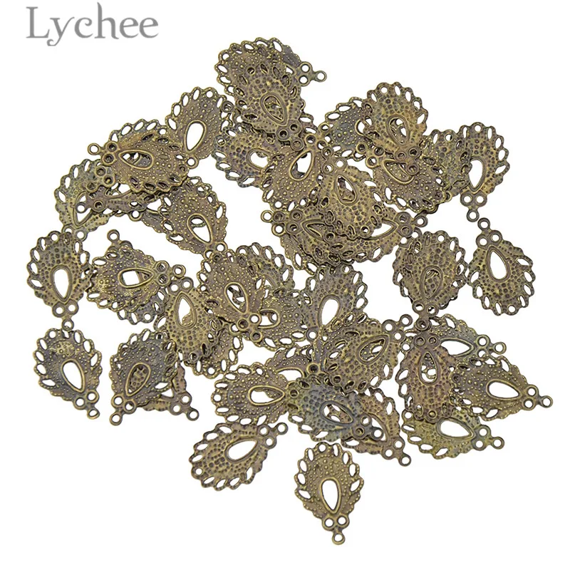 Lychee срок службы 50 шт. перо в форме филигранные цветы ломтик из полотого металла