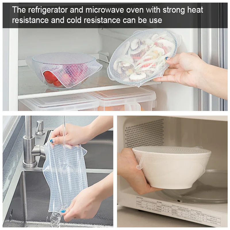 4 шт./компл. многоразовые силиконовые растягивающиеся крышки крышка для пищевых