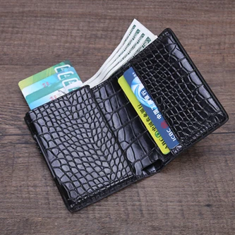 Weduoduo защита от Rfid для мужчин и женщин держатель для кредитных карт из искусственной кожи Модный тонкий мини-кошелек Алюминиевый футляр для удостоверения личности - Цвет: Crocodile black