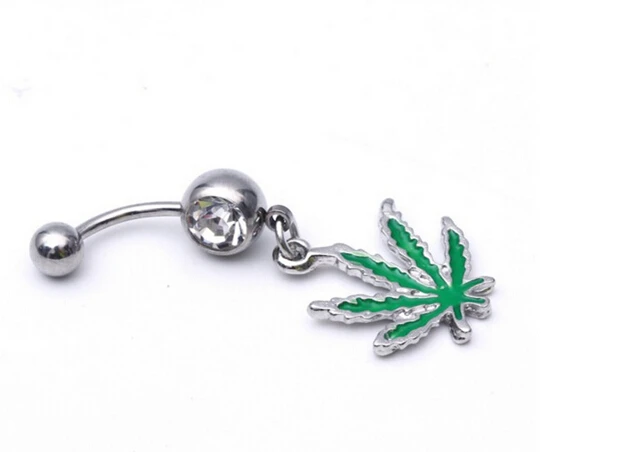 Клен лист пупка кольцо травка Кнопка Пирсинг ювелирные изделия бар из