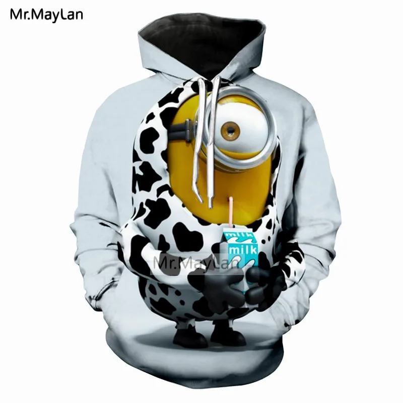 Harajuku/Мультяшные милые Миньоны Drinkjing Milk, 3D принт, спортивные костюмы для мужчин/женщин, хип-хоп Уличная одежда, толстовки, куртка в стиле каваи для мальчиков, одежда