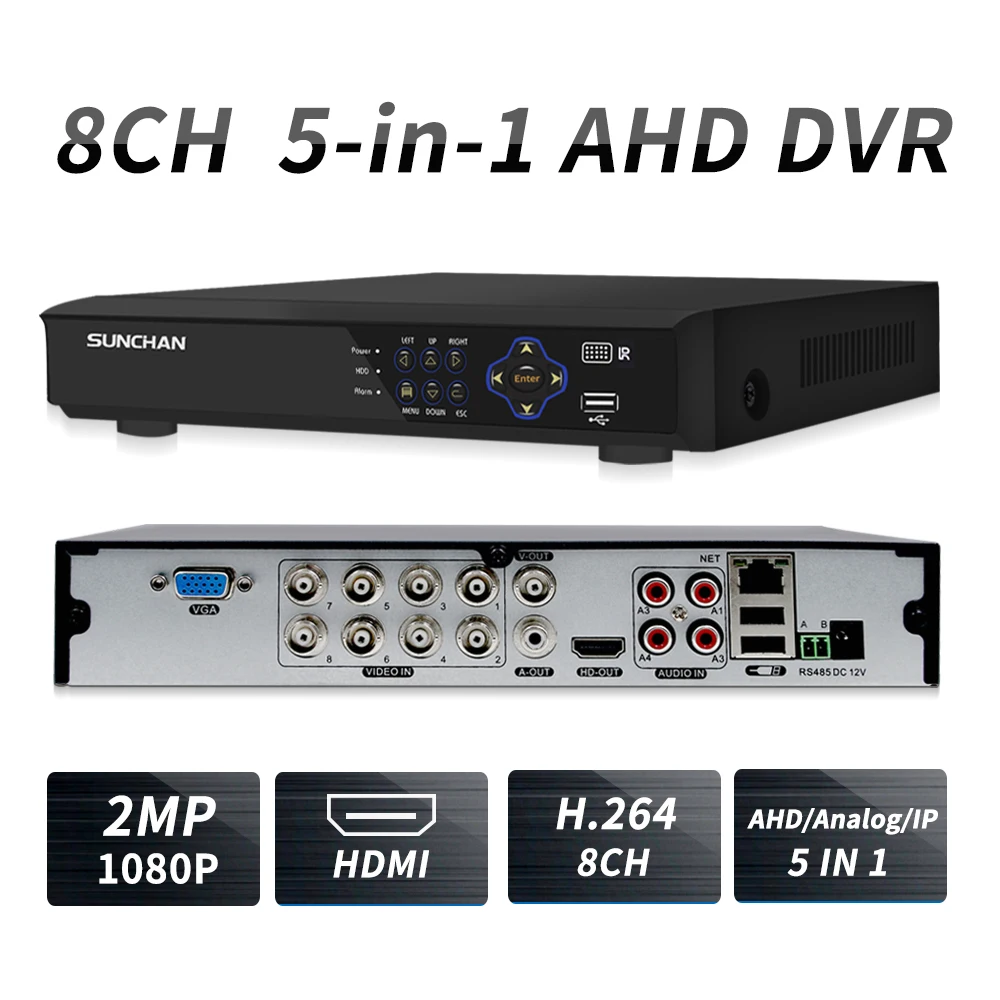 SUNCHAN 1080P 8CH CCTV DVR 5 в 1 для Kit VGA HDMI система безопасности 8 канальный NVR IP камера