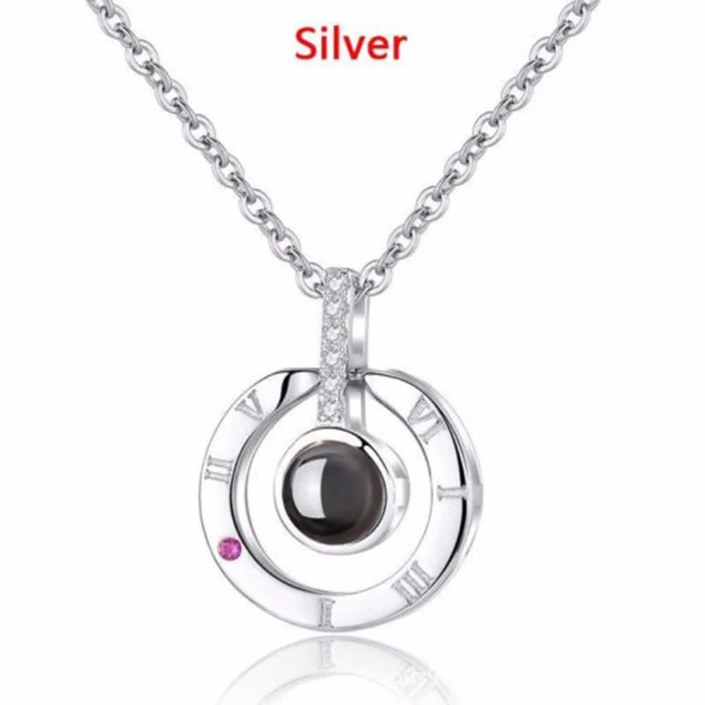 silver Мода 100 языков I Love You розовое золото и серебро проекционный кулон ожерелье s для женщин Романтическая любовь память свадебное ожерелье - Окраска металла: silver
