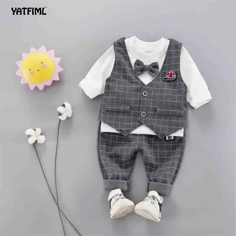 YATFIML/ весенне-осенний Детский костюм в британском стиле для мальчиков Детский жилет с длинными рукавами в джентльменском стиле комплект из 3 предметов для мальчиков в строгом стиле - Цвет: GREY