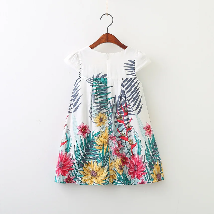 new girls dress for summer leaves Flower printed cloths Kids flying sleeves vest children's clothing Birthday Costume | Детская