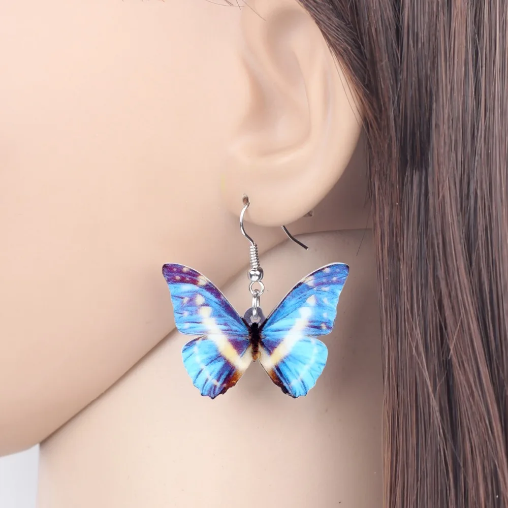 Серьги бабочки Bonsny акриловые тропические Morpho Cypris|Серьги-подвески| |