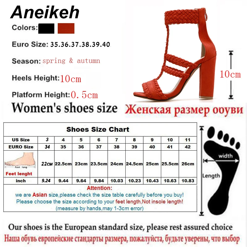 Aneikeh sandalias mujer/ г. Осенняя модная женская обувь на высоком квадратном каблуке, сандалии, обувь для вечеринок, черный, красный цвет, 39, 40