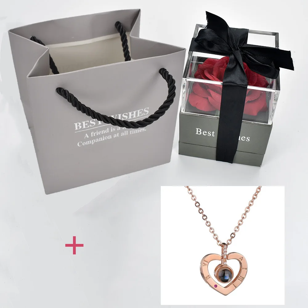 box with necklace 5 Unfade цветок Роза шкатулка с сюрпризом 100 языков я люблю тебя ожерелье необычный подарок для матери подруги - Цвет: box with necklace 5
