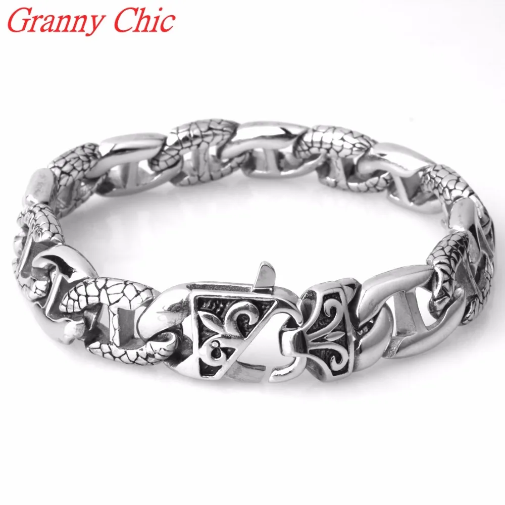 Grande Chic модный 14 мм Серебряный цвет 316L нержавеющая сталь Снаряженная кубинская
