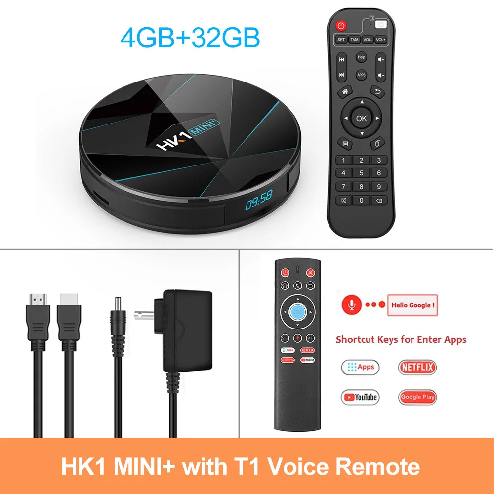 4G32G voice gyro T1 Android 9,0 ТВ приставка 4 Гб 64 Гб Rockchip RK3318 USB3.0 1080P H.265 4K 60fps Google плеер Youtube телеприставка HK1 MINI Plus - Цвет: 4G32G voice gyro T1