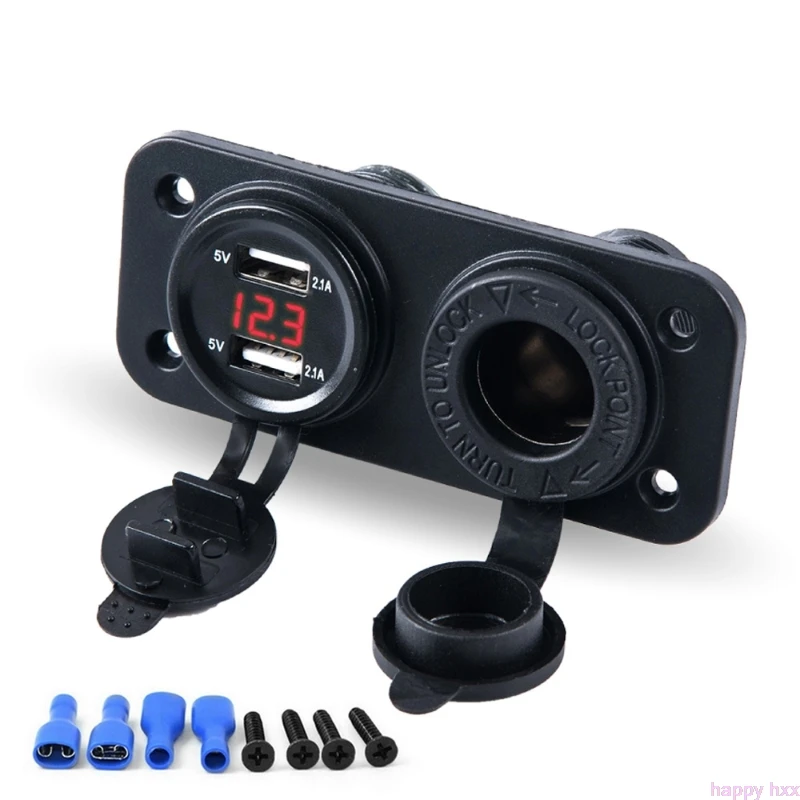 R Автомобиля Зарядное устройство мотоцикл Plug Dual USB адаптер 12V 24V гнездо для автомобильного прикуривателя светодиодный вольтметр мобильного телефона - Цвет: R