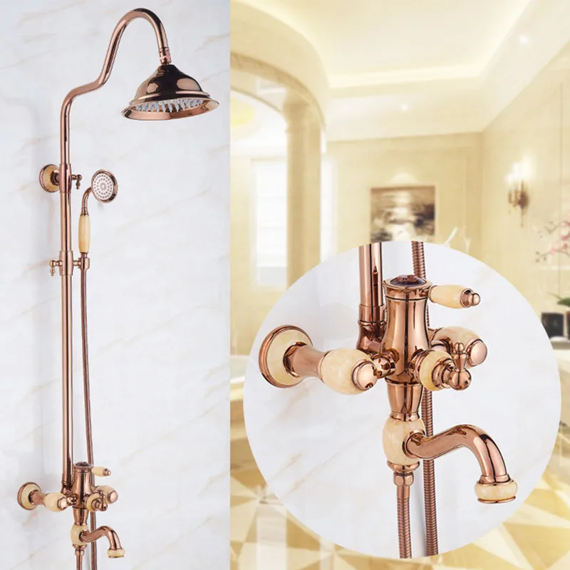 

European luxury rose gold bath shower set with quality brass shower faucet set for bathroom bowlder gold shower sets