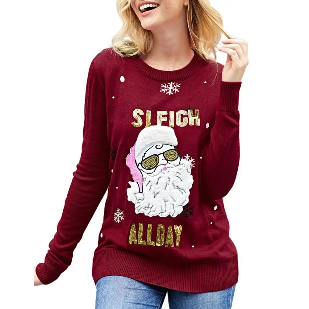 Yiwa Women Winter Warm Round Collar Long Sleeve Sweater Casual Christmas Pattern Pullovers Tops soft smooth breathable extremely | Женская