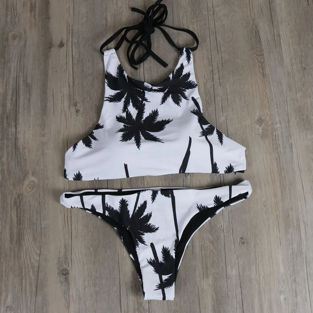 Лето 2019 г. Push Up пикантное женское бикини Palm Tree укороченный комплект купальник