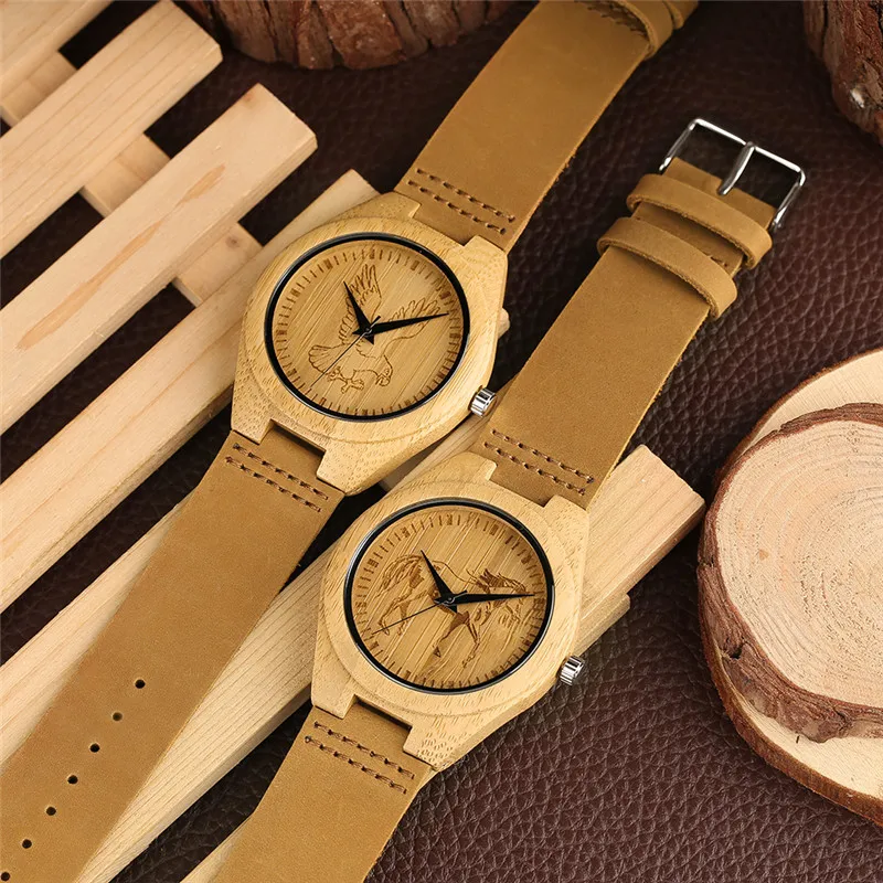 Минималистичные повседневные коричневые часы с изображением орла войны лошади