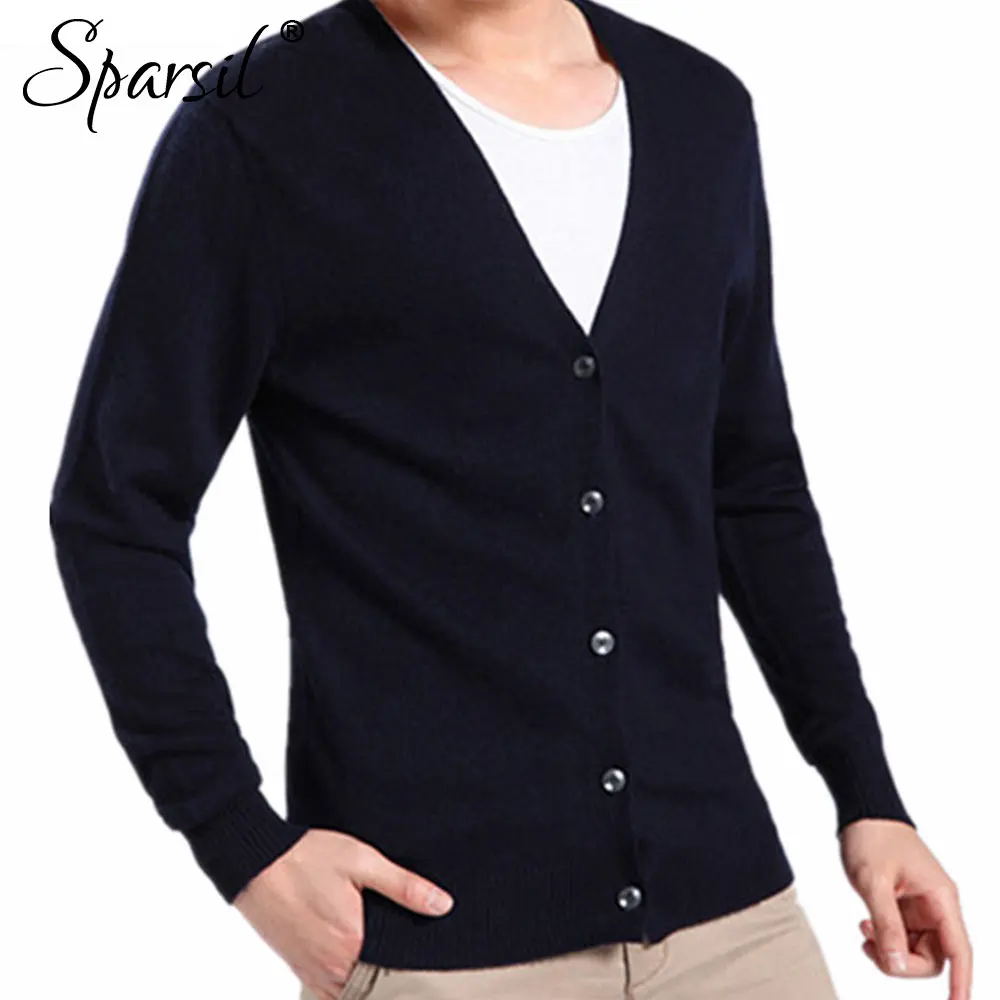 Sparsil мужской кашемировый кардиган Осень зима длинный рукав однобортный мягкий