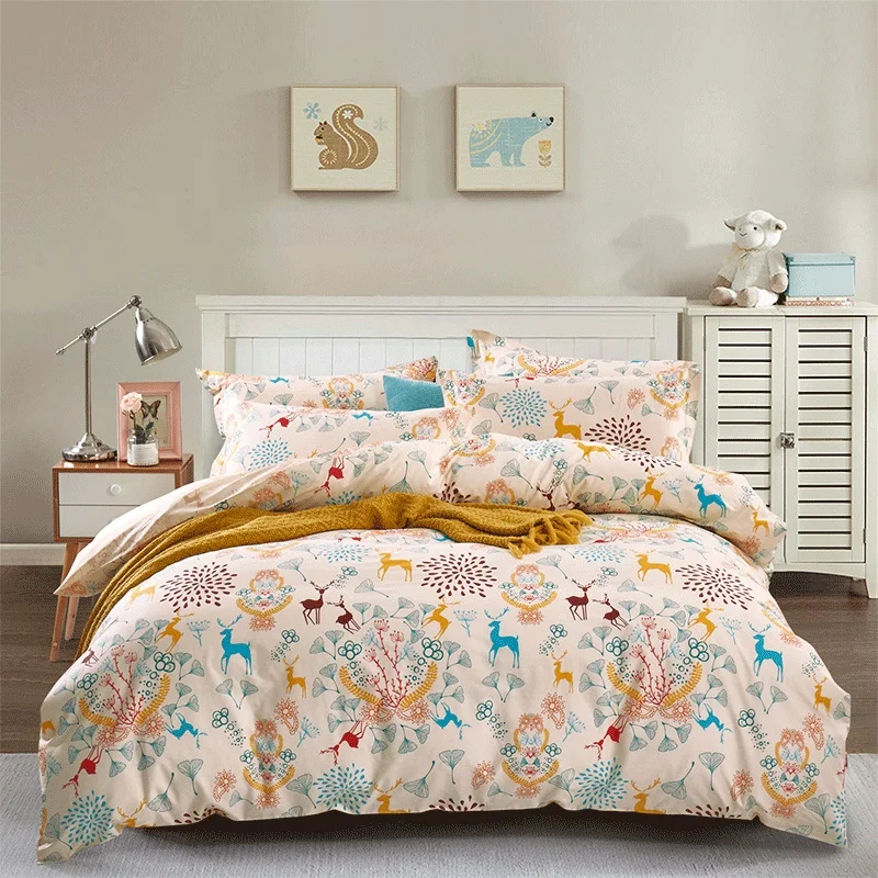 Home Textile 4pcs/set Bedding Set Duvet Cover Bed Sheet Pillow Case 100% Cotton Nine Color Moose Flowers Design 2 size L/XL | Дом и сад