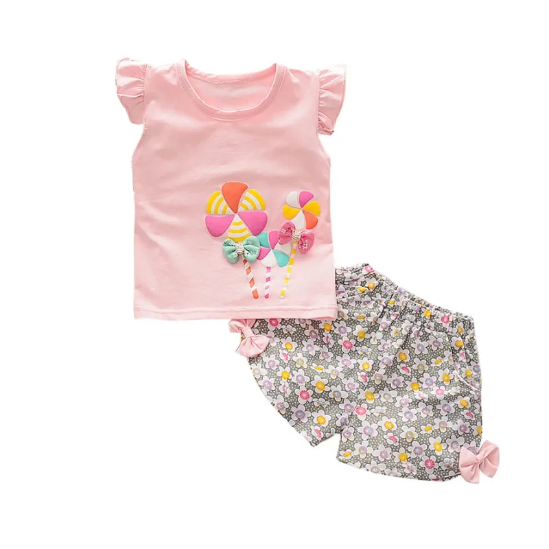 

Children's Sets Kids Clothes Girl Baby Clothing Summer Short Sleeve Cartoon T-shirt+Toddler Pant Baby Girl Clothes Set