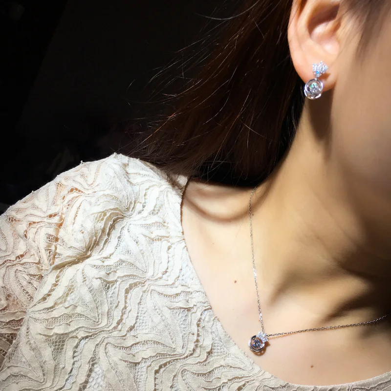Hot Selling Style Fashion Women Jewelry Set Real 925 Sterling Silver Crown Pendant Elegant Quality Zircon Drop Earrings | Украшения и