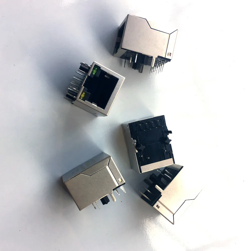1000 шт. RJ45 Ethernet разъем с трансформатором и светодиодный женский PCB Модульные Разъемы Ethernet разъем с трансформатором и светодиодный s