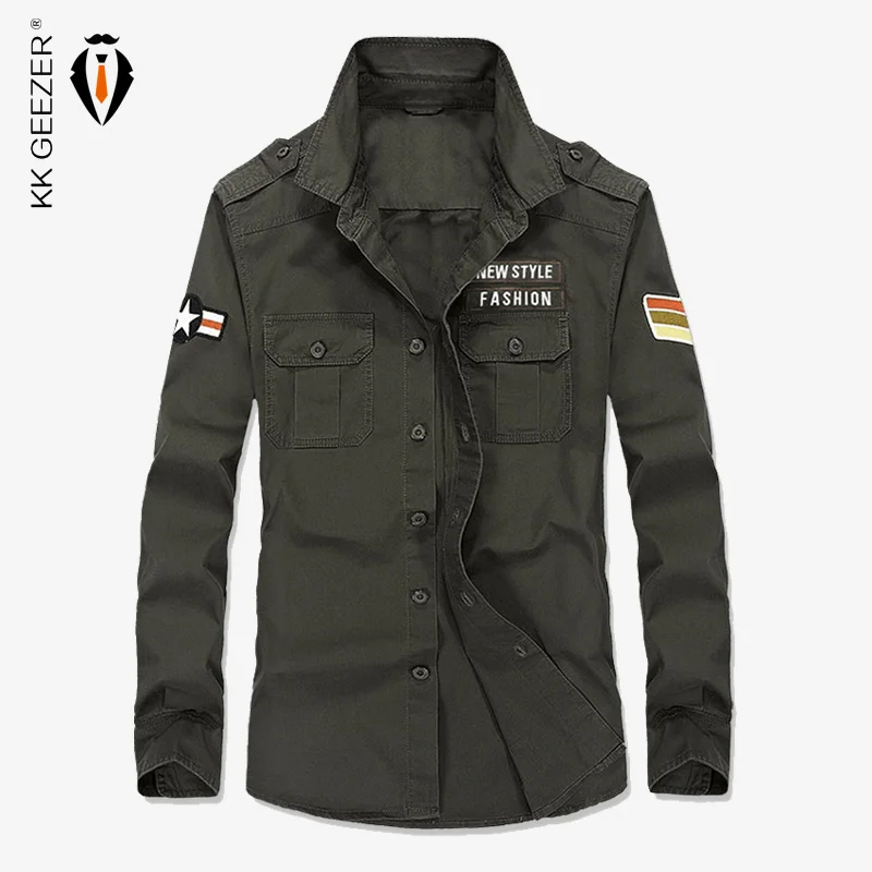 Men 100% Cotton Military Shirts Long Sleeve Casual High Quality Brand Fashion Aviation Luxury Resist Wear Loose Dress | Мужская одежда