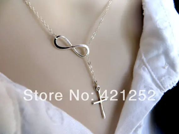 

20pcs/lot Silver Cross and Infinity Lariat Necklace. Silver Cross and Infinity Necklace.