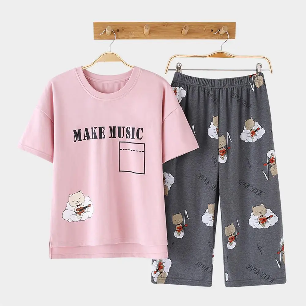 Sleepwear-Pink DANALA хлопковые повседневные женские пижамы, комплекты летних пижам с принтом животных, модные комплекты одежды для сна с коротким рукавом, домашние костюмы, одежда для сна для женщин - Цвет: Sleepwear-Pink