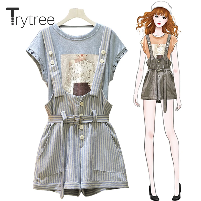 Trytree/летний женский костюм из двух предметов Повседневный хлопковый топ с