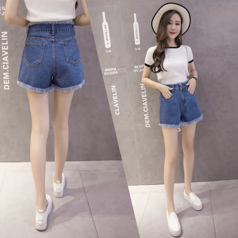 Летние новые шорты женские модные джинсовые с широкими штанинами и бахромой